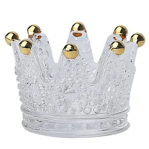 

European fashion candle holder necklace ring storage disk glass relief candlestick an crown gold ornament jewelry organization