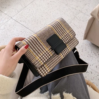 

New retro Plaid Crossbody bag ins small square bag for woman 2019 ladies wide strap shoulder crossbody bag female Handbag purse