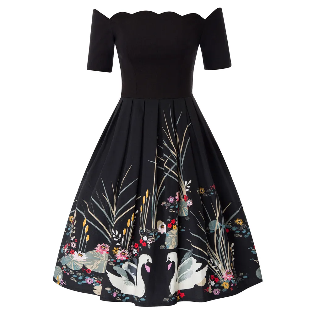 Belle Poque, модные женские асимметричные платья, сексуальные, с открытыми плечами, с вырезом лодочкой, короткий рукав, ТРАПЕЦИЕВИДНОЕ элегантное платье-туника - Цвет: Swan