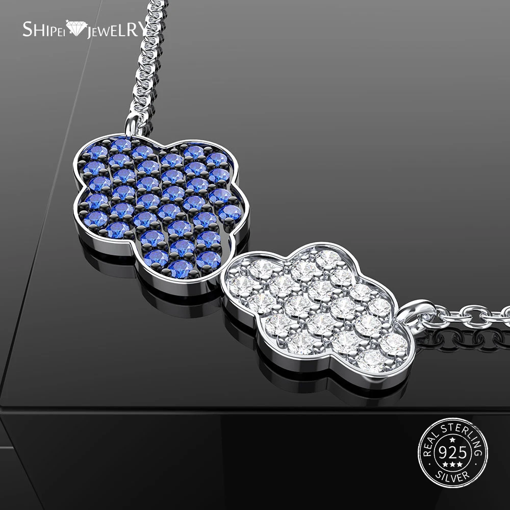 

Shipei 100% 925 Sterling Silver Fine Jewelry Personalized Blue White Sapphire Clouds Pendant Necklace for Women Birthday Gift