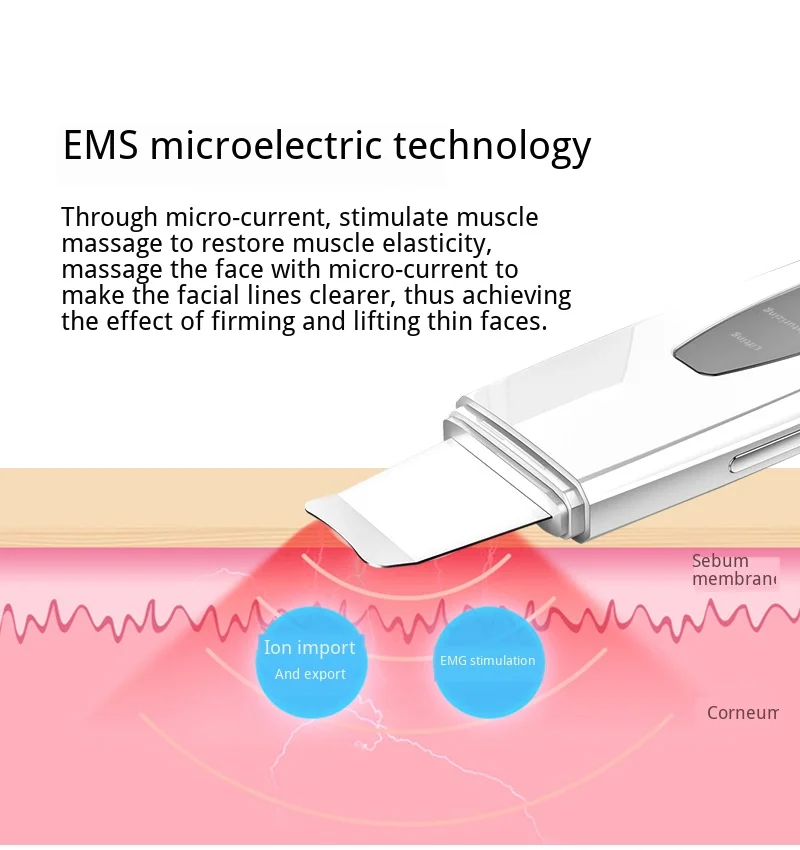 Ультразвуковое устройство для красоты удаления черных точек Скруббер кожи EMS перезаряжаемая Очищающая машина Отшелушивающий очиститель пор для лица