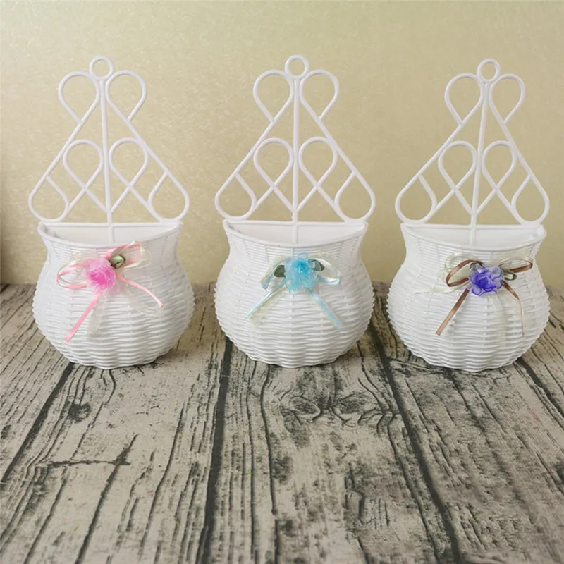 Переносная белая искусственная Цветочная висячая корзина ваза из ротанга