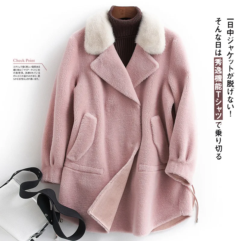 Sheep Shearing Winter Coat Women Mink Fur Collar Real Korean Wool Jacket Clothes 2020 Manteau Femme YY1172 | Женская одежда