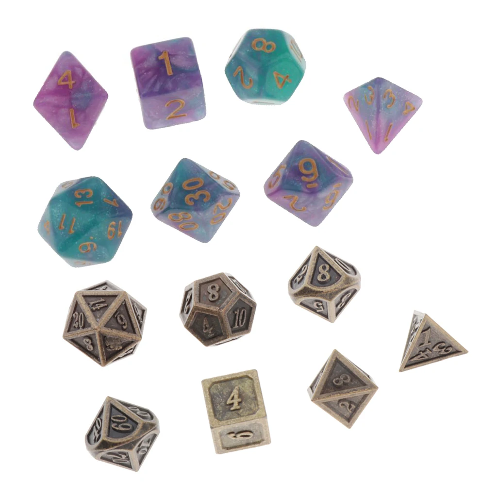 14 Pieces Durable Plastic and Metal Dices Set - Game Polyhedral Solid D&D Dice Set for Role Playing Game