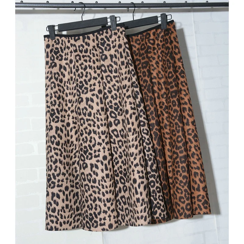 Женская леопардовая юбка Осенняя юбка с высокой талией замшевая теплая леопардовая юбка средней длины плиссированные юбки для женщин