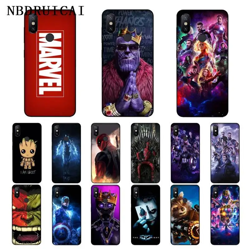 

NBDRUICAI Marvel Avengers Captain Iron Man Thanos Phone Case Cover for Xiaomi 8 9 se 5X Redmi 6pro 6A 4X 7 5plus note 5 7 6pro