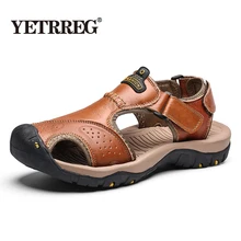 Брендовые новые летние мужские пляжные сандалии Мужская Уличная обувь из натуральной кожи мужские сандалии для мужчин, повседневная обувь модные кроссовки 38-46
