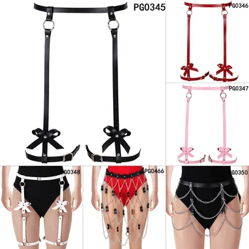 

Leather Harness Bow Garter Cage Waist Stocking Suspender Belt Fetish Metal Chain Harajuku Gothic Plus Size Adjust Sexy Lingerie