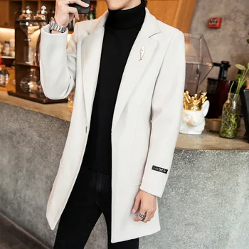 

Autumn 2020 Male Loose Large Size Mid Length Windbreaker Solid Color Woolen Coat Korean Version Fashion Cardigan Jacket Coat