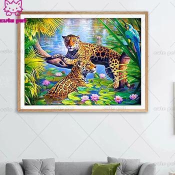 

5D DIY Diamond Embroidery Leopard lotus 5D Diamond painting Mosaic Animals Cross Stitch Rhinestones Art Handmade Home Decoration