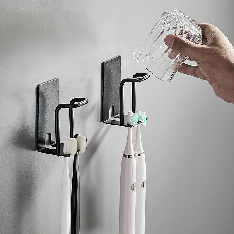 Self-adhesive Bathroom Cup Holder Black Toothbrush Holder Bathroom Accessories Metal Wall Cup ML7002