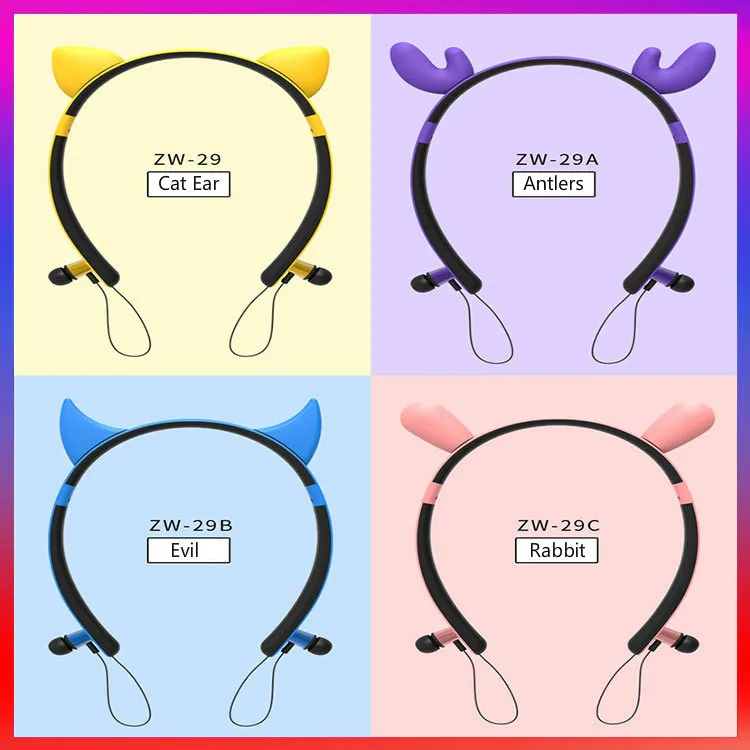 Cute Cartoon Headphones Bluetooth Cat Ear Headsets for Girl Kids Deer Devil Rabit Ear Phones Sports Anti sweat Magnetic Earbuds