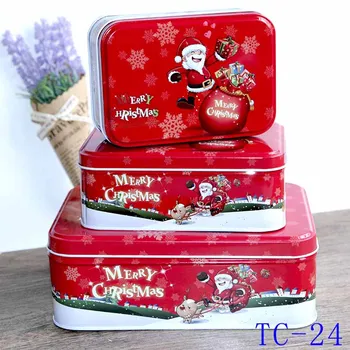 

New Fashion Christmas Gift Sugar Tinplate Storage Box Three Piece Square Christmas Candy Packaging Box Wedding & Engagement