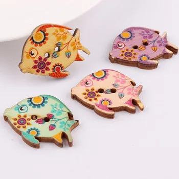 

50 tablets / pack of 30mm painted small fish wooden buttons DIY handmade accessories for shoes and hats