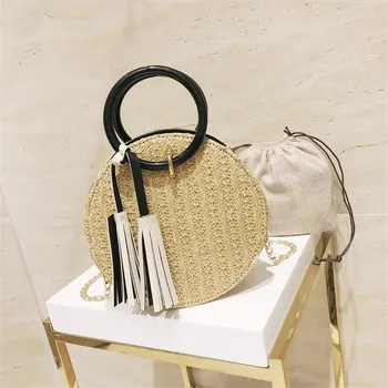 

Round Bag Summer Straw Bag Handmade Woven Beach Shoulder Bag For Women Cross Body Tote Bali Bohemian Bolsa Sac A Main Femme