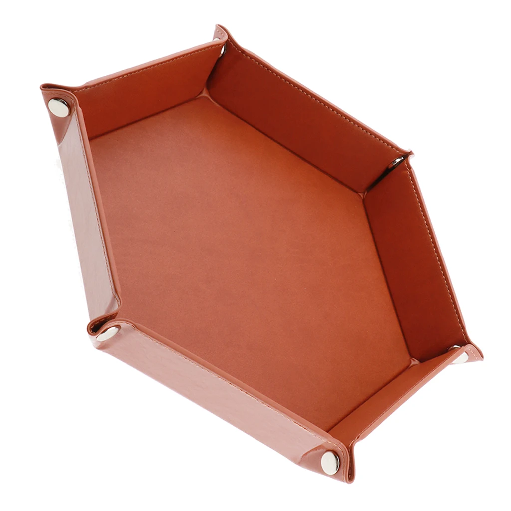 Dice Holder PU Leather Folding Hexagon Tray for RPG, DND and Other Table Games