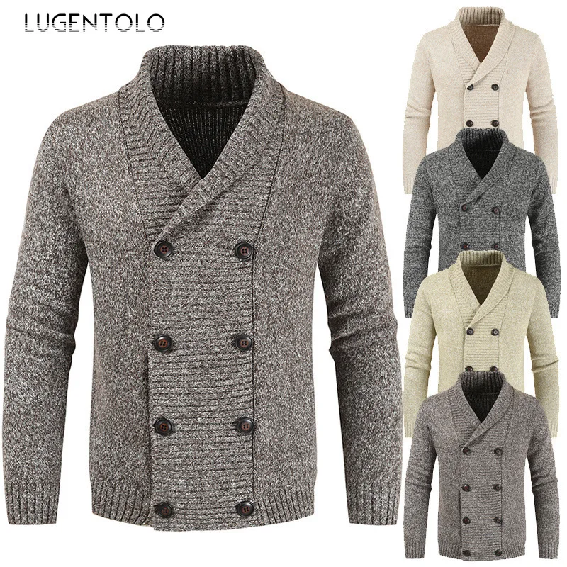 Cardigan Sweater Men Fashon Autumn Winter Double Breasted Solid Youth