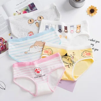 

New 4pcs Teenage Underwear Cartoon Underpants Young Girl Cat Briefs Comfortable Cotton Panties Kids Underwear