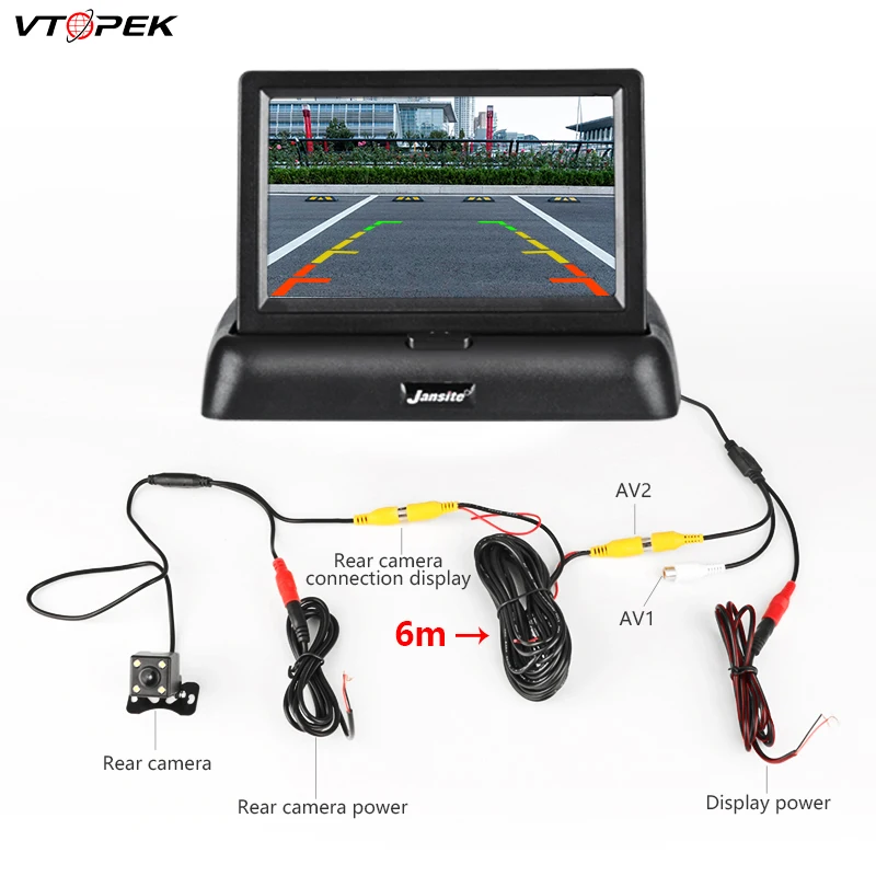 

Vtopek 800 x 480 4.3 Inch Foldable Car Monitor TFT LCD Camera DVD VCR Reverse Camera Parking System for Car Rearview Monitors