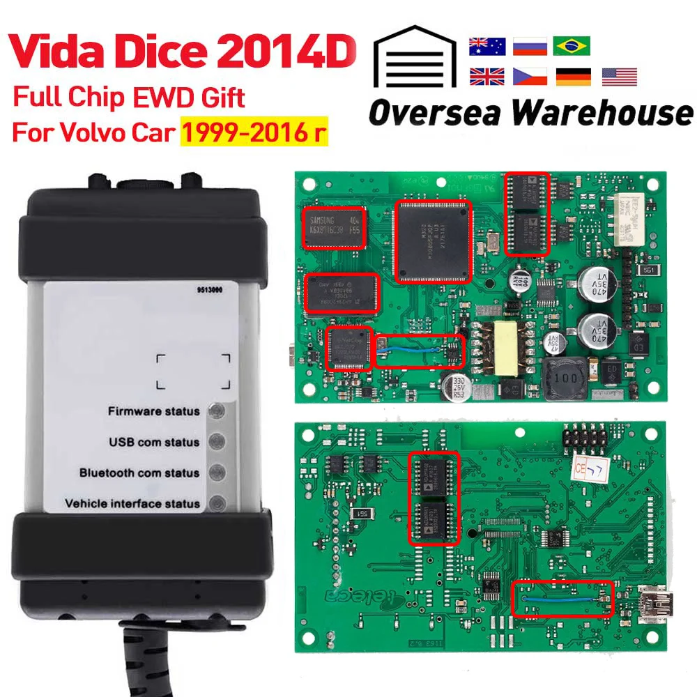Vida Dice 2014D For Volvo Car from 1999-2016 diagnostic Tool Vida Dice Full Chip with EWD Green Board OBD2 Car Scanner For volvo