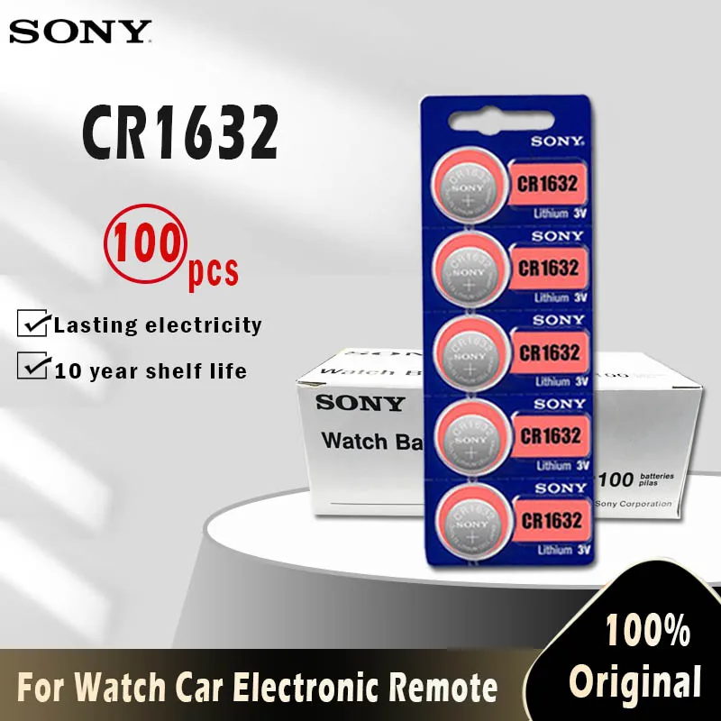 100pcs Sony 100 Original CR1632 Lithium Battery For Watch Car Key