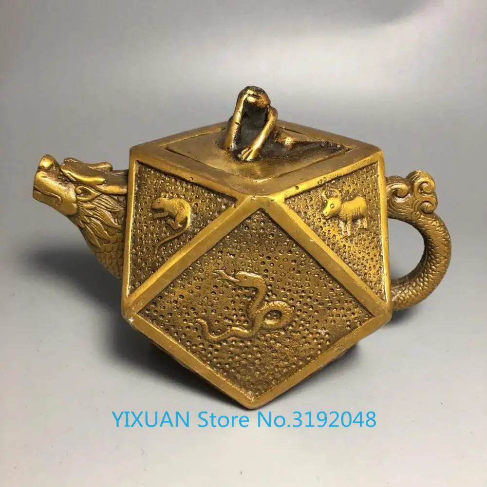 

New brass teapot bogu shelf decoration bronze antique collection antique pure copper prismatic 12 zodiac bronze pot