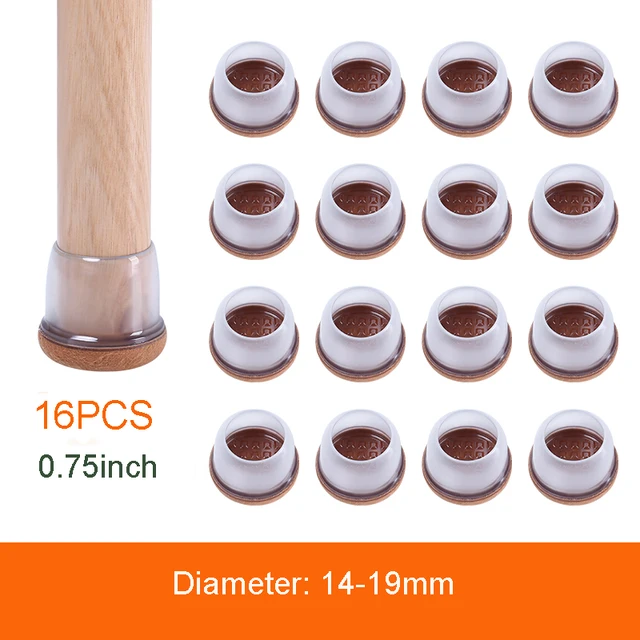 Transparent Table Chair Leg Protectors Caps Round Square for Furniture Foot Legs Cover Floor Protector with Wrapped Felt Bottom Fit leg DIA 14-19mm