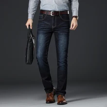 19 осенние мужские джинсы высокого качества брендовые зимние мужские деловые повседневные Стрейчевые брюки мужские черные синие модные брюки размера плюс