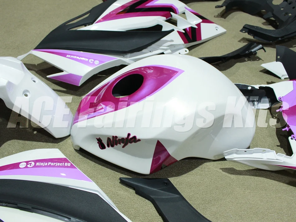 ABS Полный комплект обтекателя Для Kawasaki Ninja300 EX300 300R 2013, 13, 14, 15, 16, 17, Обтекатели+ майка Обложка розового и белого цвета