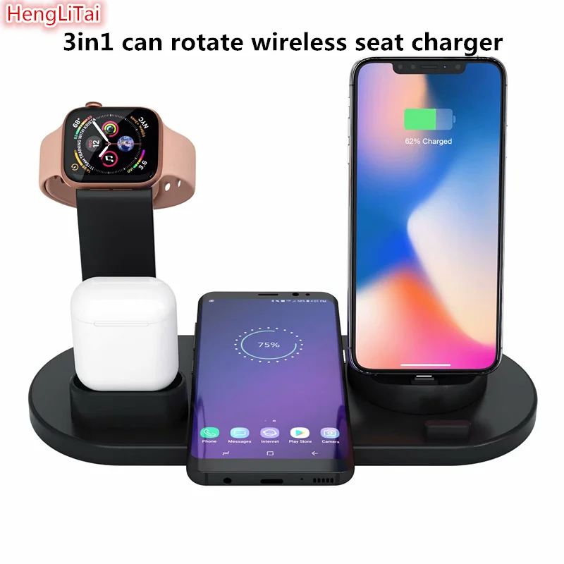 

3in1 Rotatable Wireless Charger Pad for Apple Watch 1 2 3 4 Fast Charging Dock Station For iPhone 11 For Samsung Note10pro