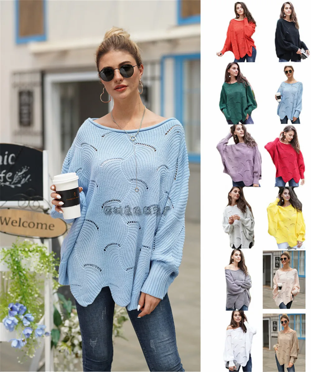 Autumn/Winter 2019 new loose-fitting sleeve OL commuter knitted sweater t-shirt woman women |