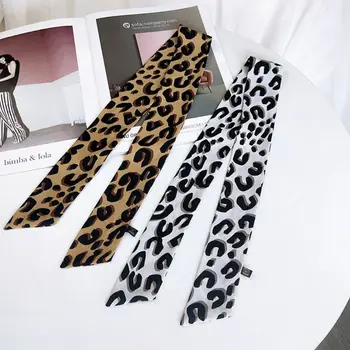 

5x90cm Womens Collar Leopard Printed Little Scarf Silky Handle Bag Ribbons Neckerchief Neck Tie Vintage Bandana Headband 8 Color