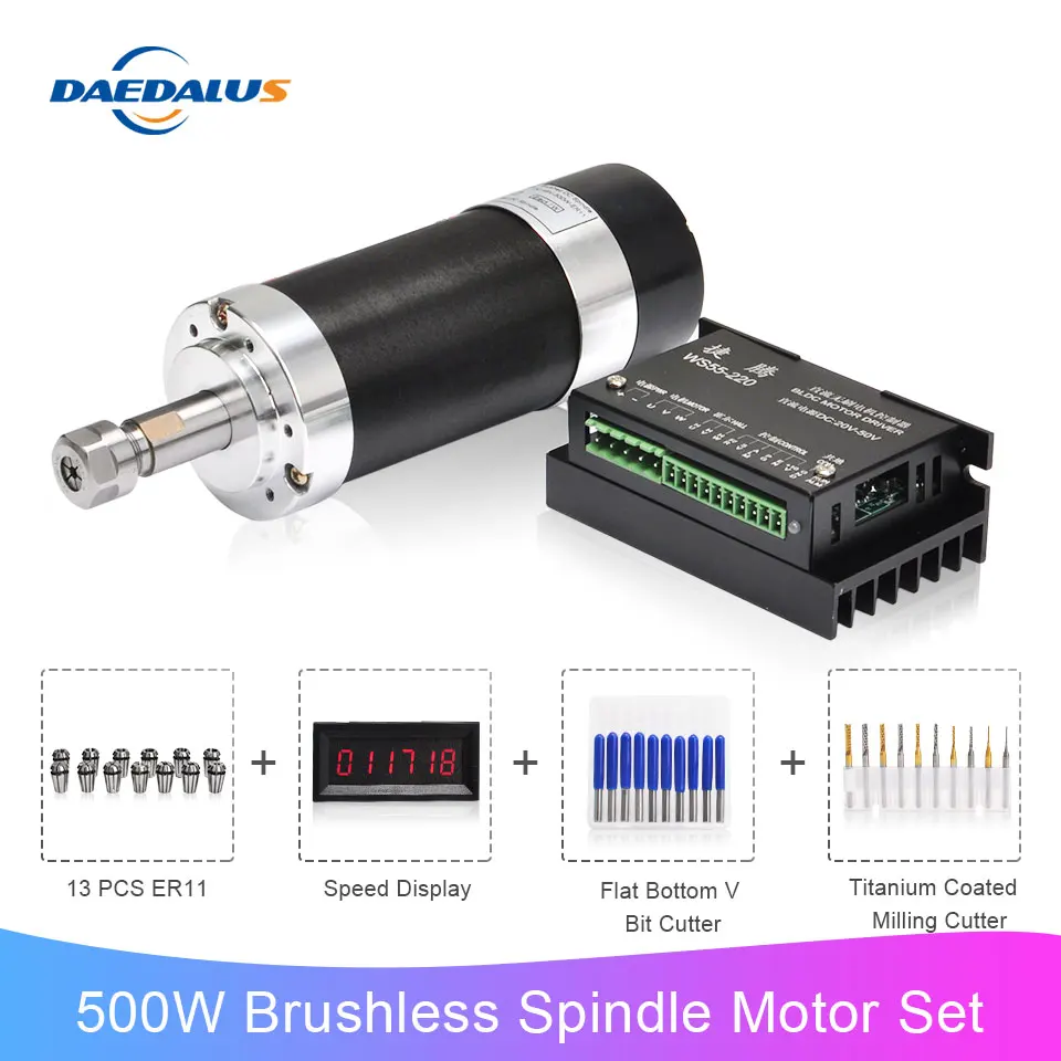US $100.03 Daedalus 500W Brushless Motor Kit Aircooled Spindle ER11 55MM Bracket Machine Milling Machine for CNC Milling Machine Tool