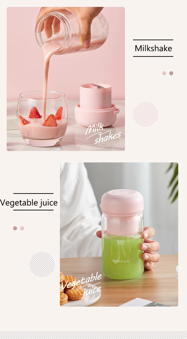 Portable Juicer USB Charging Juicer Cup Smoothie Blender Multifunction Fruit Mixing Extractors Machine Lemon Squeezer 300ML