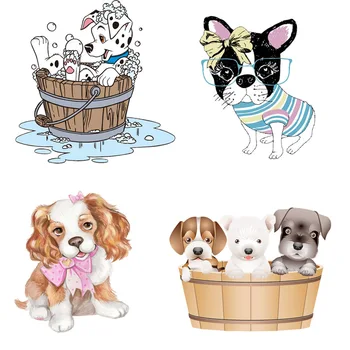 

Cartoon Dog Patch Iron on Transfer For Kid Clothing Heat Transfers Cute Animals Thermo Stickers on DIY Clothes Stripes