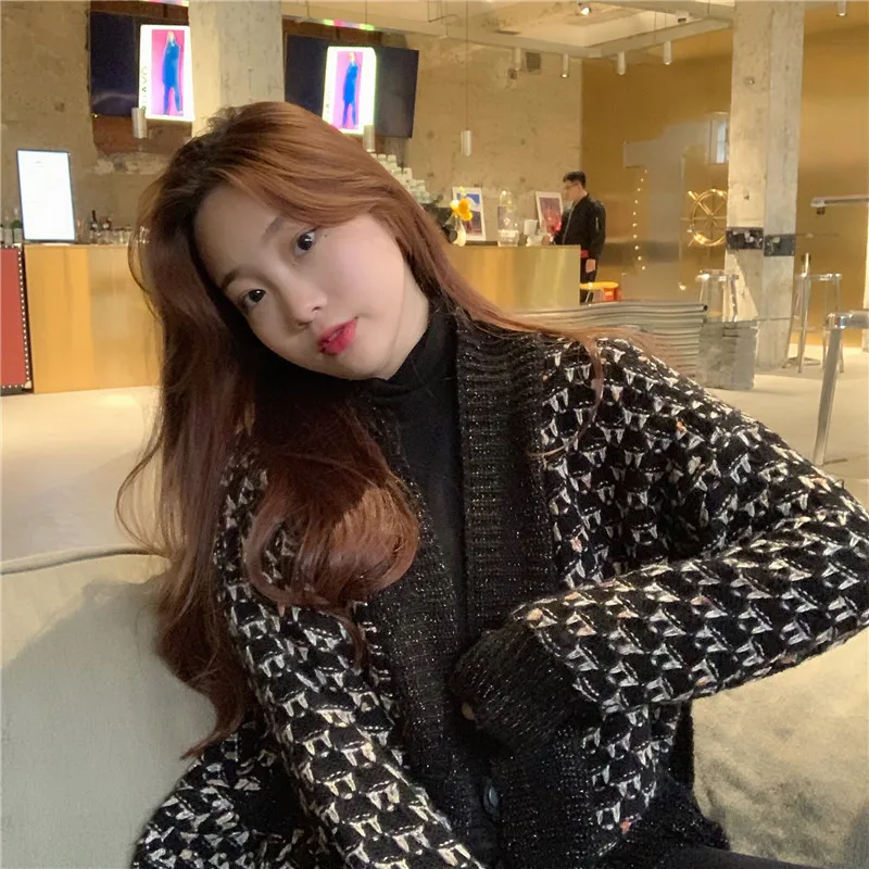 Женские свитера Ins, свободная одежда, кардиган с v-образным вырезом, пальто в Корейском стиле, Осень-зима, вязаный джемпер, женский свитер для студентов ML152