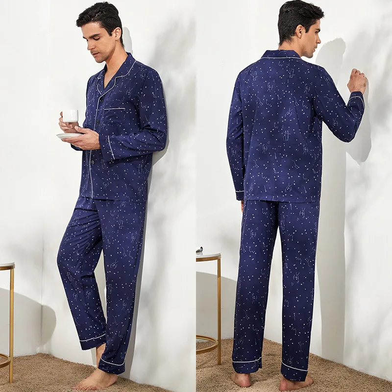 mens cotton pajama pants New Ice Silk Pajamas Men's Summer Long Sleeves And Trousers Cross Border Silk Home Clothes Large Suit Men's red silk pajamas Men's Sleep & Lounge