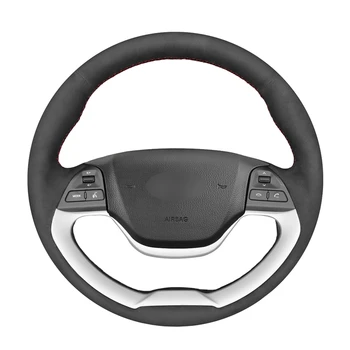 

Hand-stitched Black Suede Car Steering Wheel Covers Wrap for Kia Morning 2011-2016 Picanto 2012 2013 2014 2015