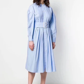 

Women 100% Cotton Dress Fashion O-Neck Dress for Women 2020 Long Sleeve A-line Summer Party Elegant Lady dress