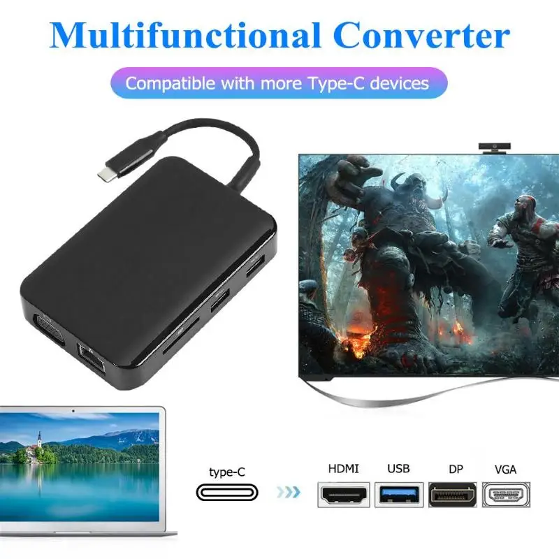 Usb type-C концентратор 9 в 1 адаптер PD USB HDMI VGA RJ45 3,5 мм карта памяти конвертер подходит для huawei matebook samsung S8