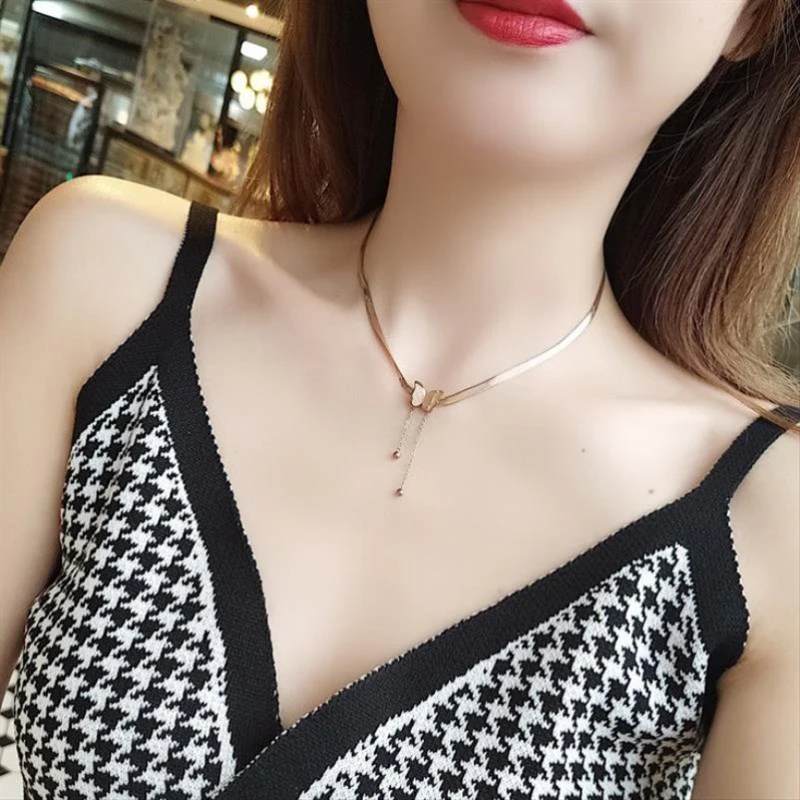 high quality Butterfly Necklace For Women Gold 316L Stainless Steel Blade Snake Chains Aesthetic Charms Choker Women jewelry