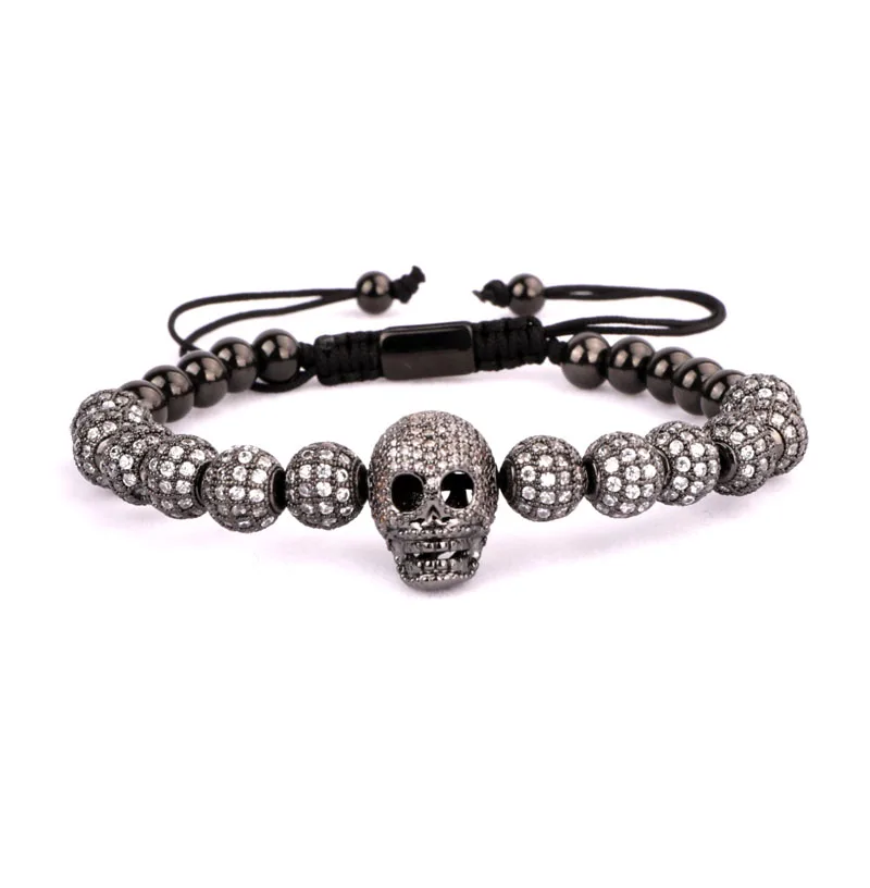 Luxury Men Jewelry Bracelet CZ Pave Skull Crown Charm Stainless Steel Beads Bangle Bracelet Men - Image 3