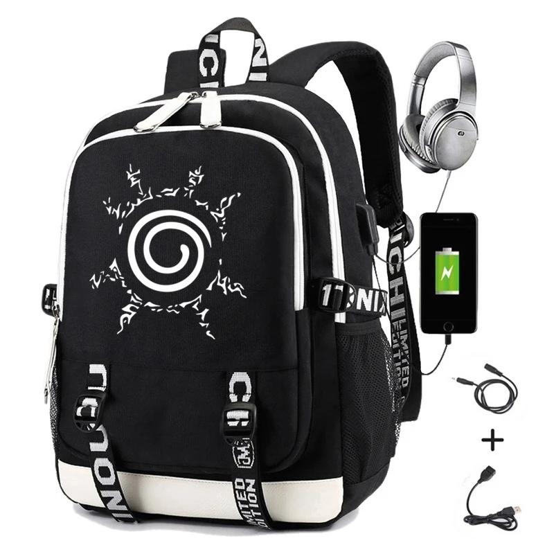 Naruto Backpack for Boys Girls School Bag with Usb Charging Printing Sharingan Logo Student Laptop Travel Backpack for Men