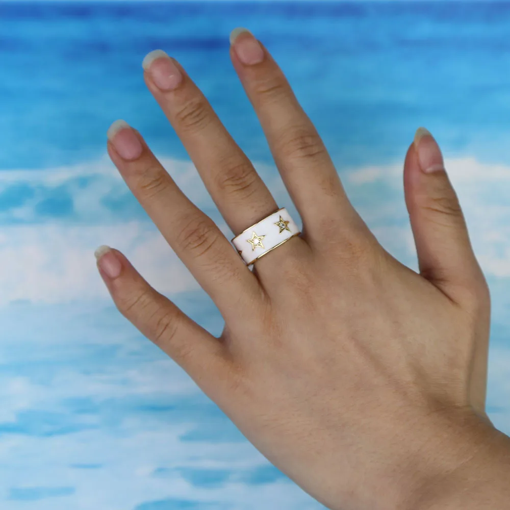 

wholesale cheaper heavy rings with gold color wide band rings with star logo paved cz finger rings for wedding jewelry