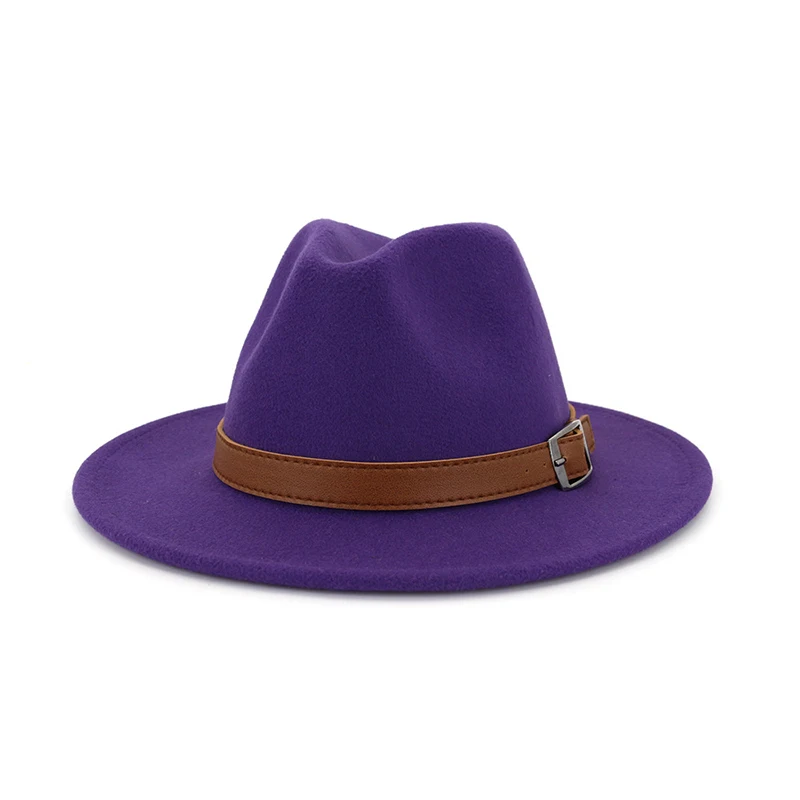 Purple fedora FS мужская фетровая шляпа для женщин, шерстяные фетровые шляпы, мужские Модные джазовые кепки с широкими полями, женские шапки, Осень-зима - Цвет: Purple fedora