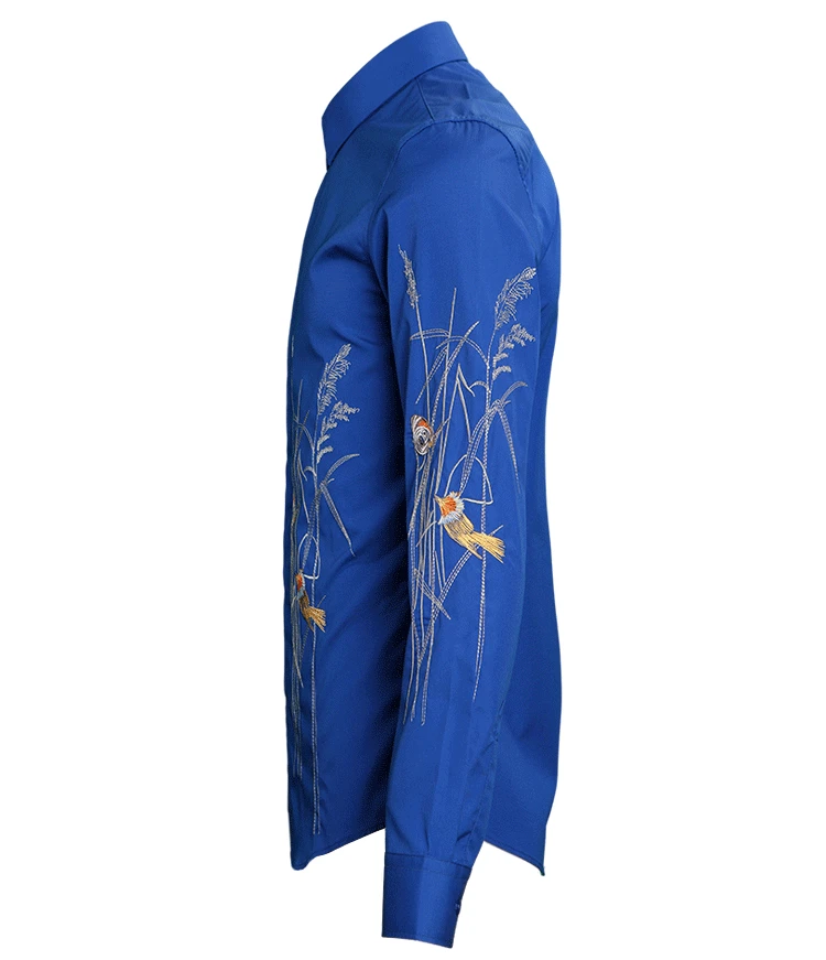 Модная Цветочная вышивка с птицами рубашка мужская рубашка Camisa Hombre 2019 Роскошная брендовая хлопковая рубашка мужская деловая Свадебная