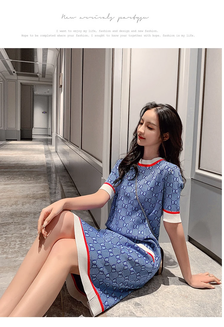 Large size Dress autumn& winter high-end knit Cotton dresses Fashion high waist slim mid-length bottom dress
