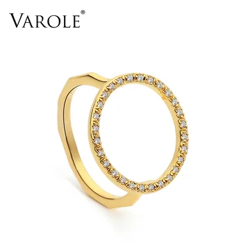 

VAROLE Punk Round Ring Gold Color Simple Finger Rings For Women with Cubic Zirconia Fashion Jewelry Anillos Mujer