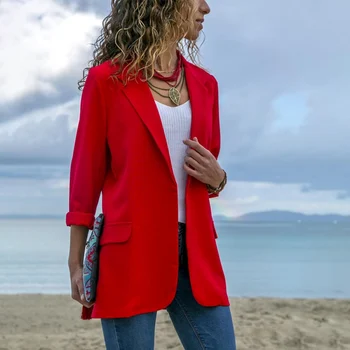 

Elegant New Style Casual Classical Fashion Design Woman Splicing Slim Solid Color Pocket Long Sleeve Small Blazer Blue XL