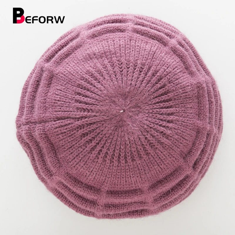 BEFORW New Knitted Warm Winter Wool Hats For Women Classic French Plus Velvet Beret Jacquard Casual Caps